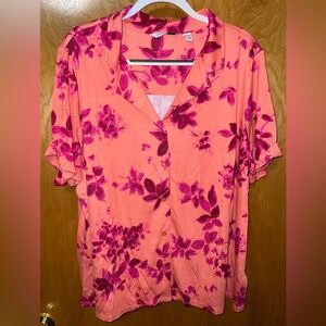 Isaac Mizrahi LIVE! pink/coral floral print button down collared shirt Size 2X